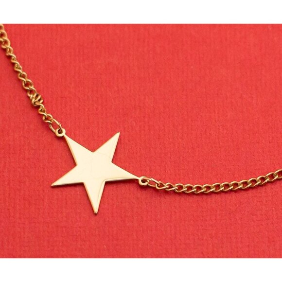 Minimalist Side Celestial Star Gold Tone Necklace 18 Inches F10 - Picture 2 of 3